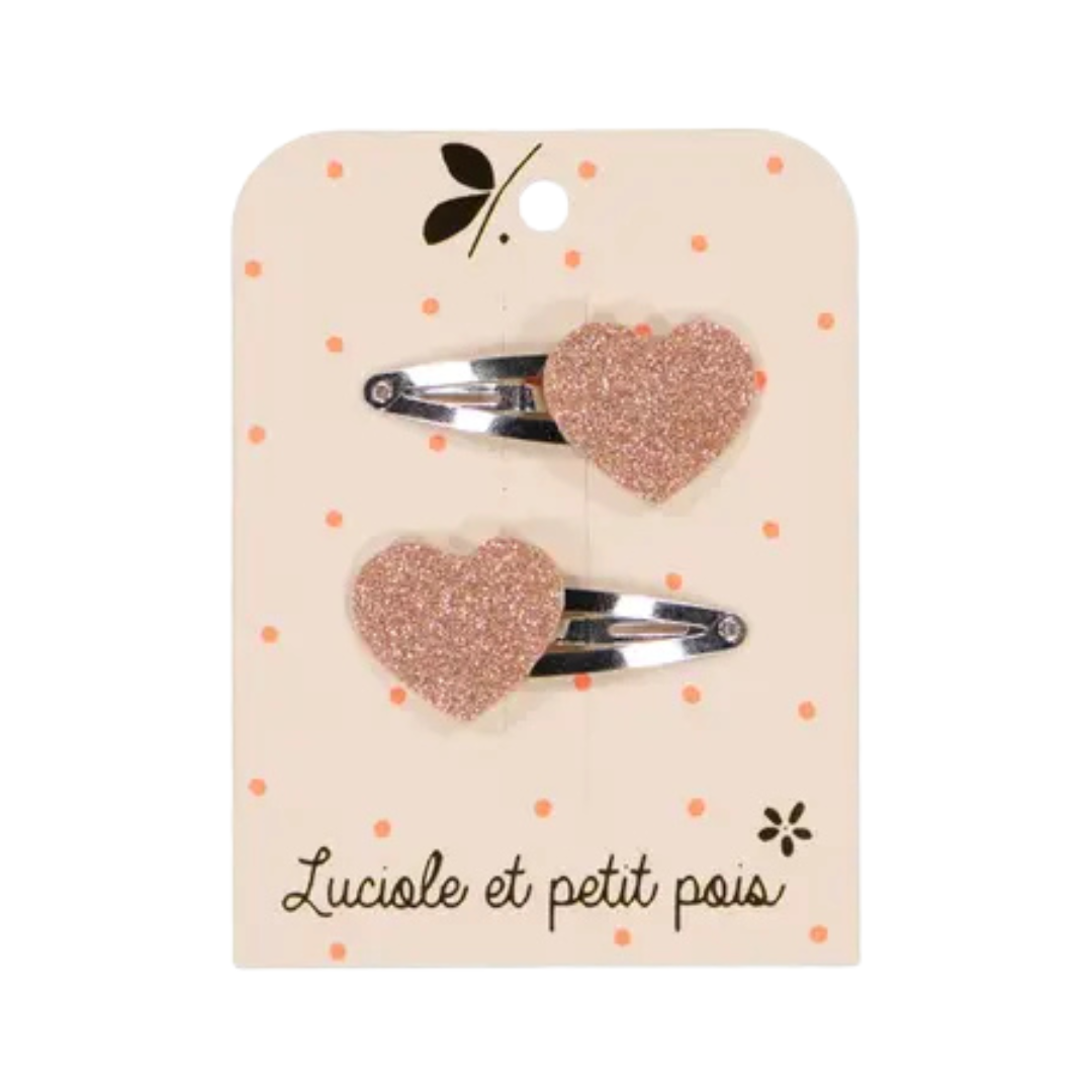 Barrettes - Coeur Glitter Rose