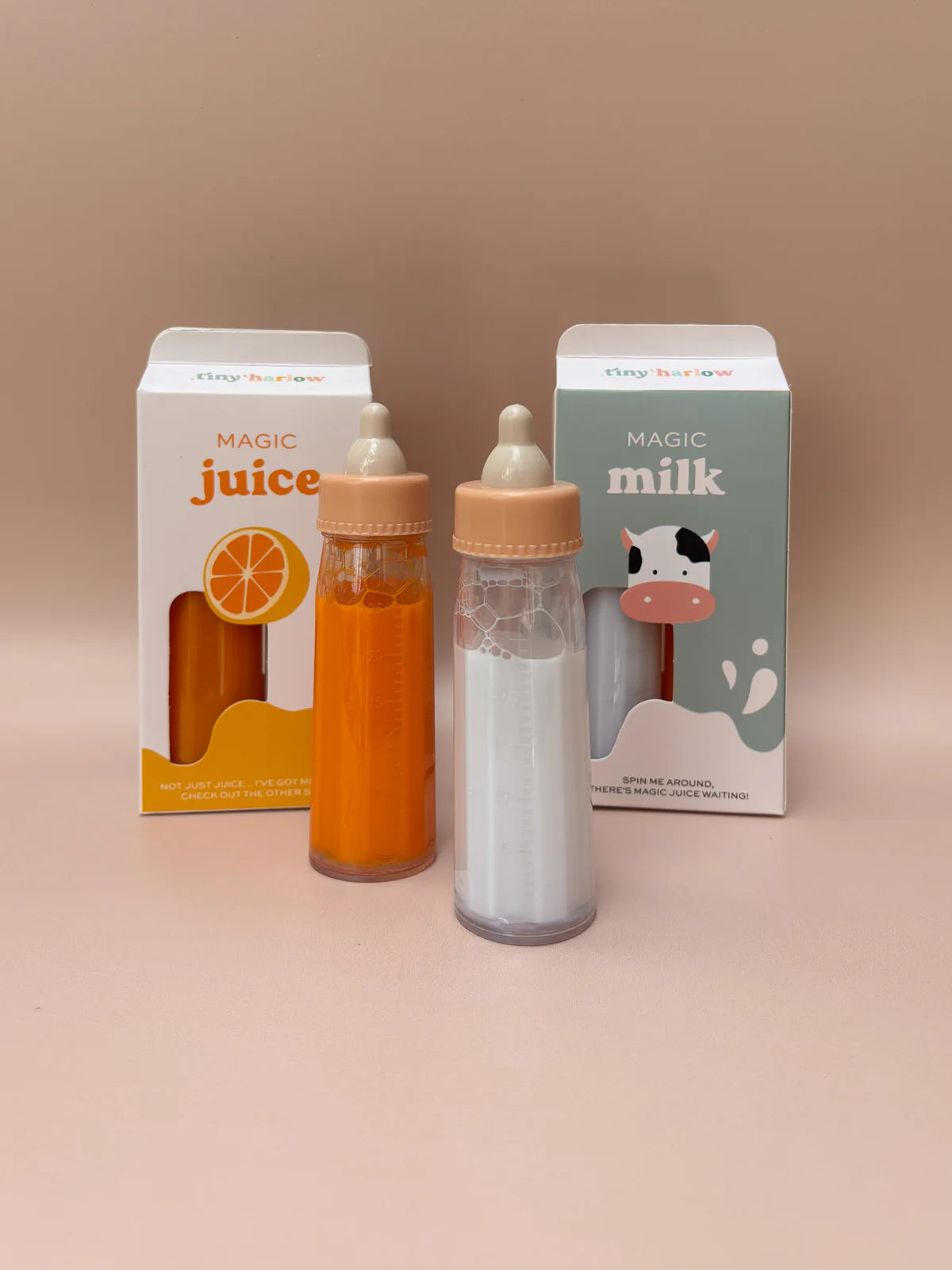 Duo de Biberons Magiques pour poupée - Lait & Jus de fruits