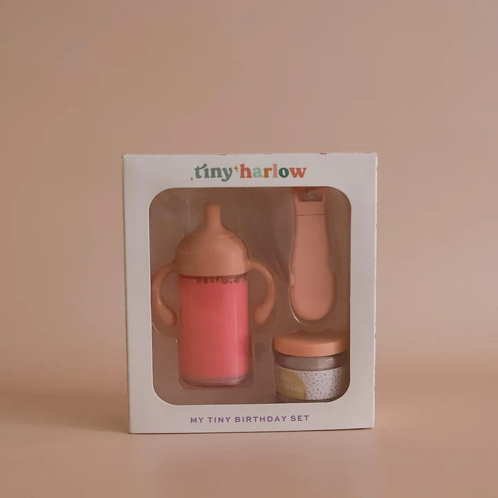 Coffret Anniversaire pour poupee - Biberon Lait Fraise et Petit pot magique Gâteau