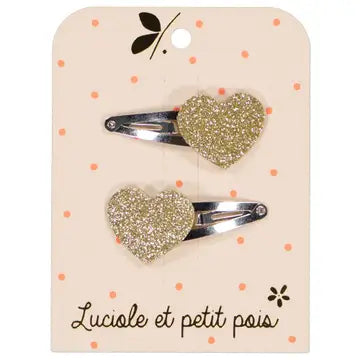 Barrettes - Coeur Glitter Or