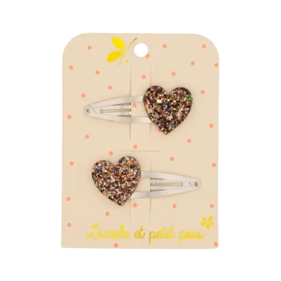 Barrettes - Coeur Glitter Bronze