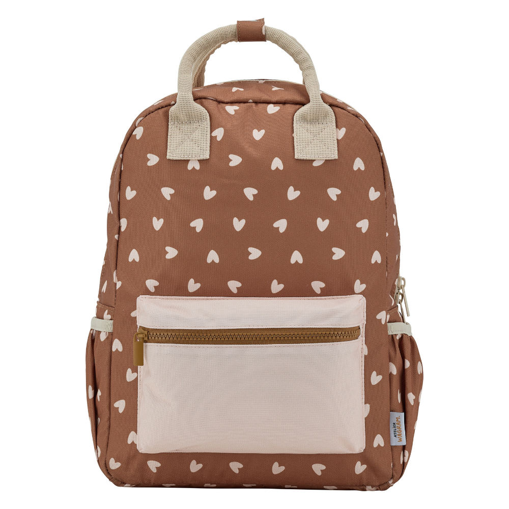 Sac à dos - Coeurs beiges / Fond marron
