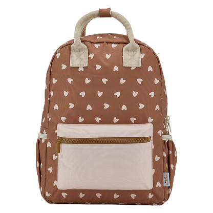 Sac à dos - Coeurs beiges / Fond marron