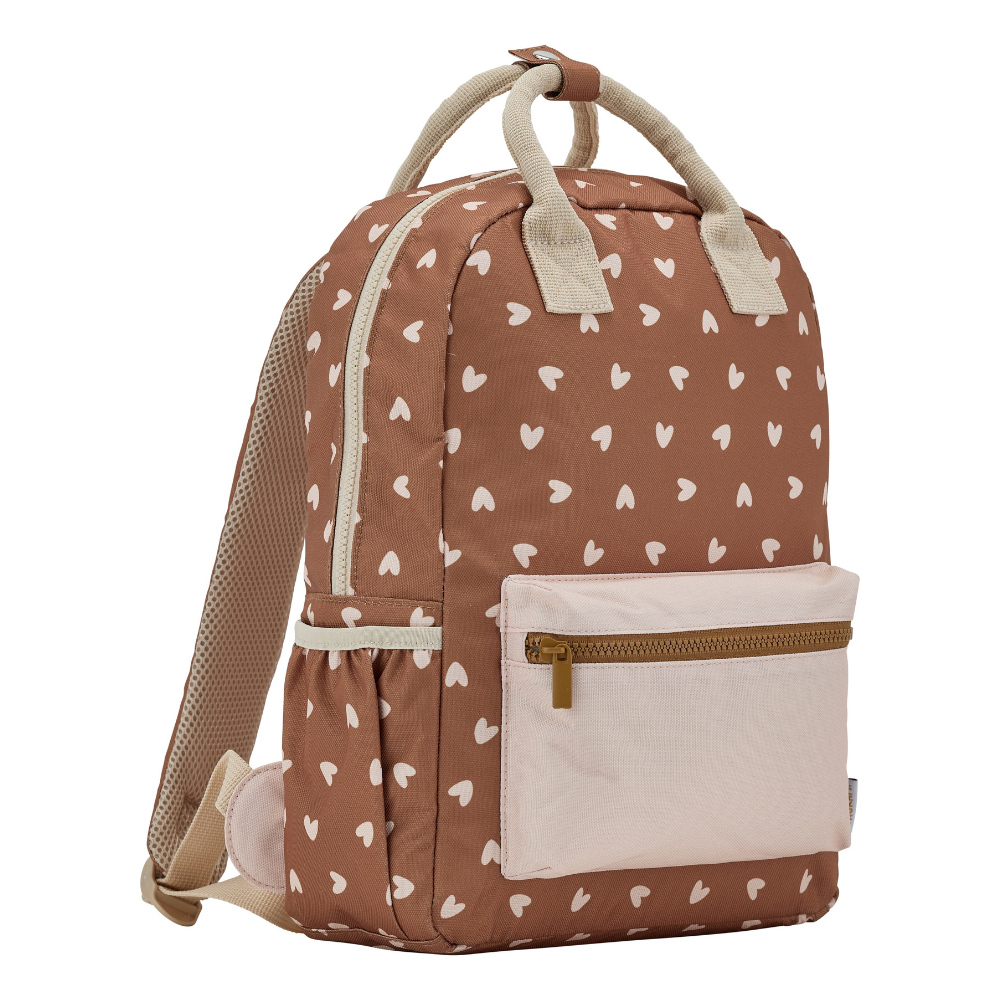 Sac à dos - Coeurs beiges / Fond marron