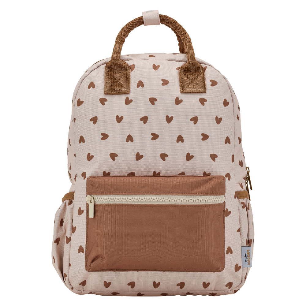 Sac à dos - Coeurs marron / Fond beige