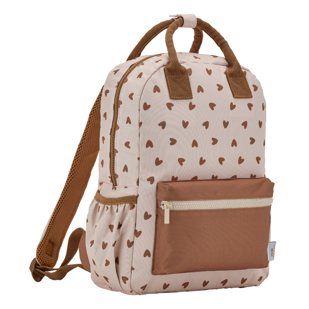 Sac à dos - Coeurs marron / Fond beige