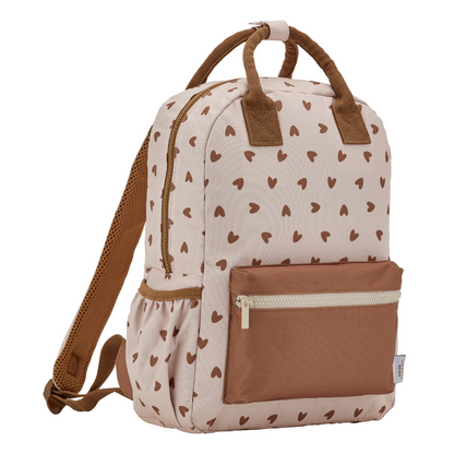 Sac à dos - Coeurs marron / Fond beige