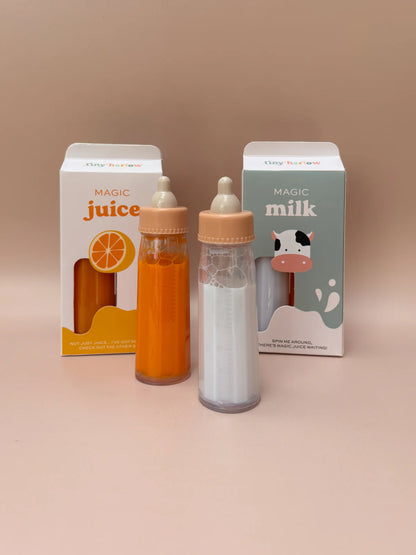 Duo de Biberons Magiques pour poupée - Lait & Jus de fruits