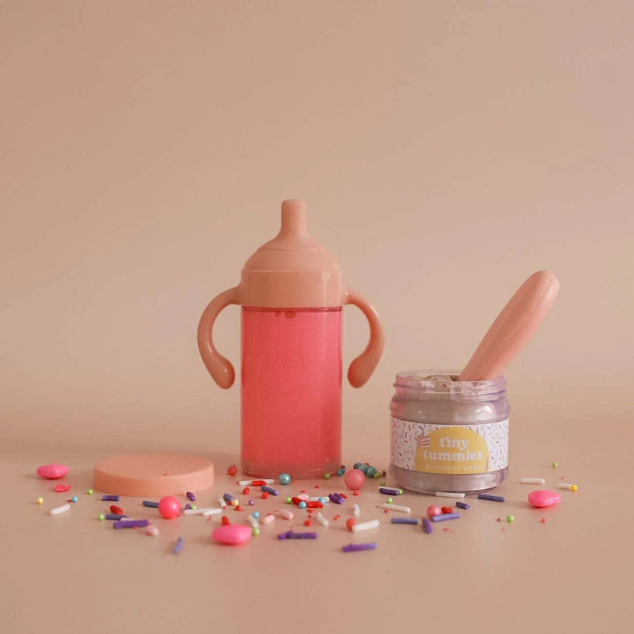 Coffret Anniversaire pour poupee - Biberon Lait Fraise et Petit pot magique Gâteau