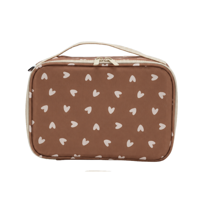 Lunch bag isotherme - Coeurs beige / Fond marron
