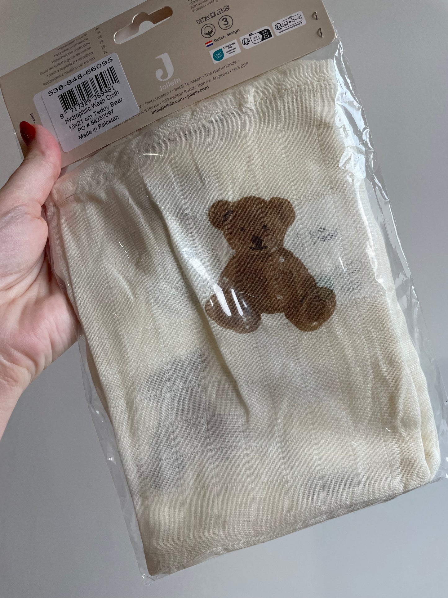 TROUVAILLE - Lot de 3 gants de toilette gaze de coton- Teddy Bear