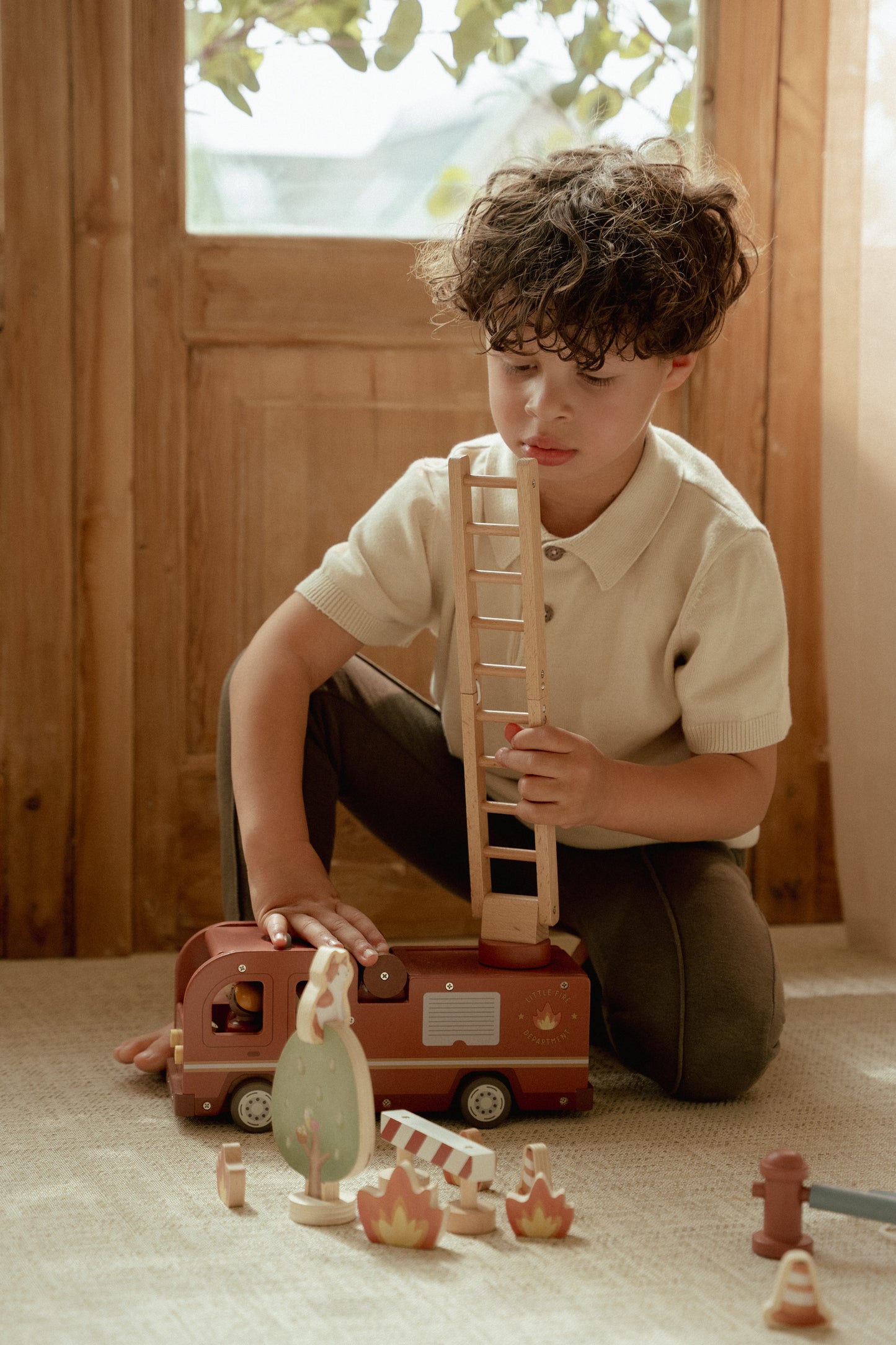 Camion de pompiers & accessoires en bois