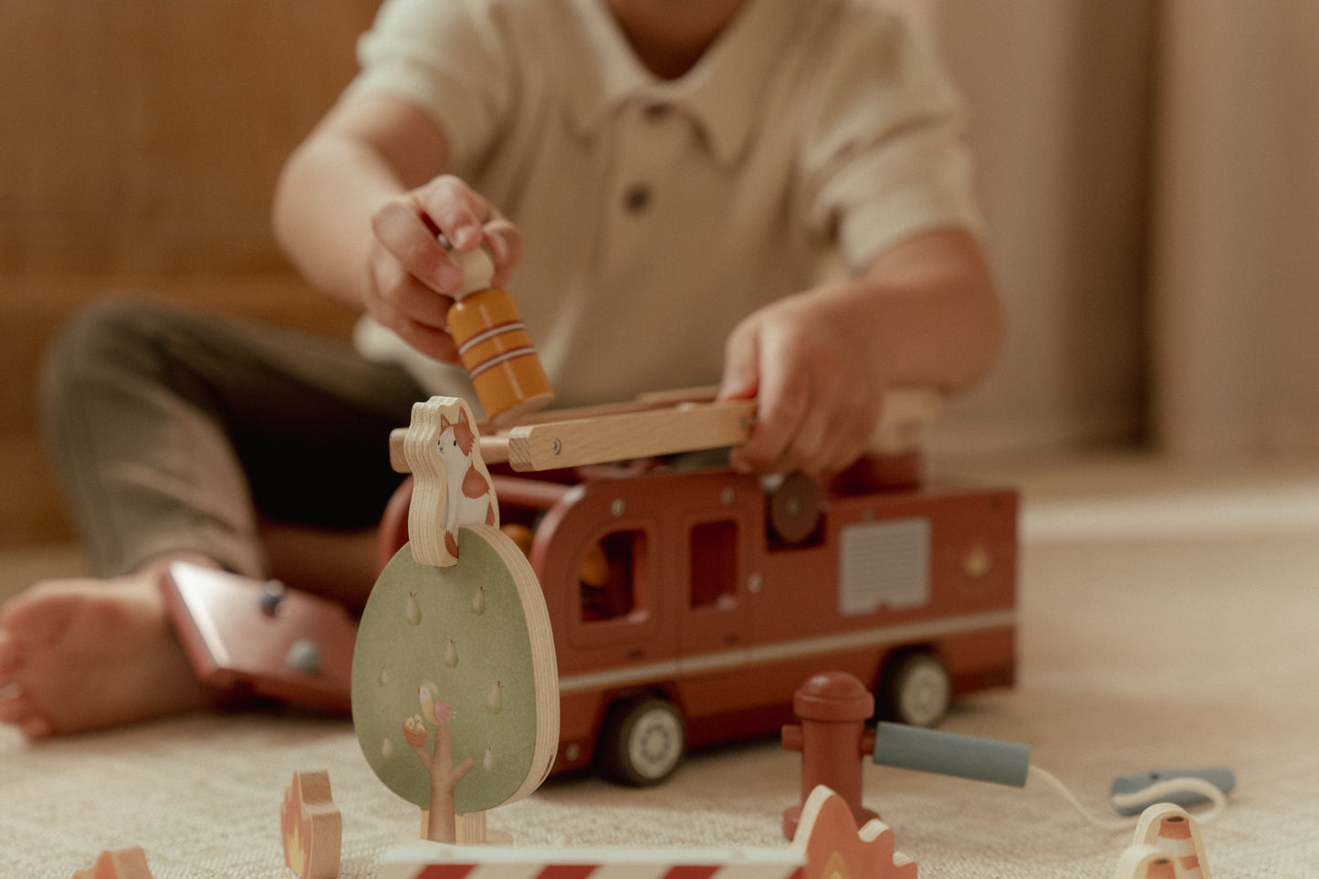 Camion de pompiers & accessoires en bois