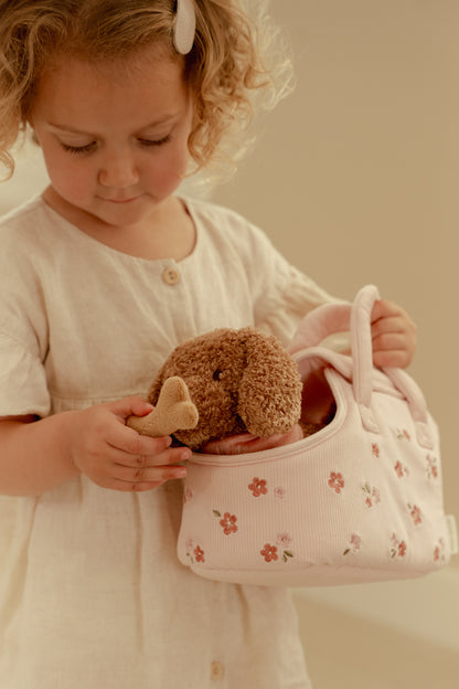 Peluche chien avec sac de transport - Jackie