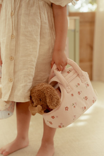 Peluche chien avec sac de transport - Jackie