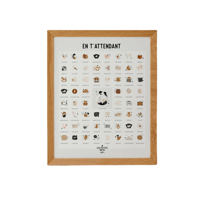 Affiche encadrée en bois "En t'attendant" pour annonce de grossesse