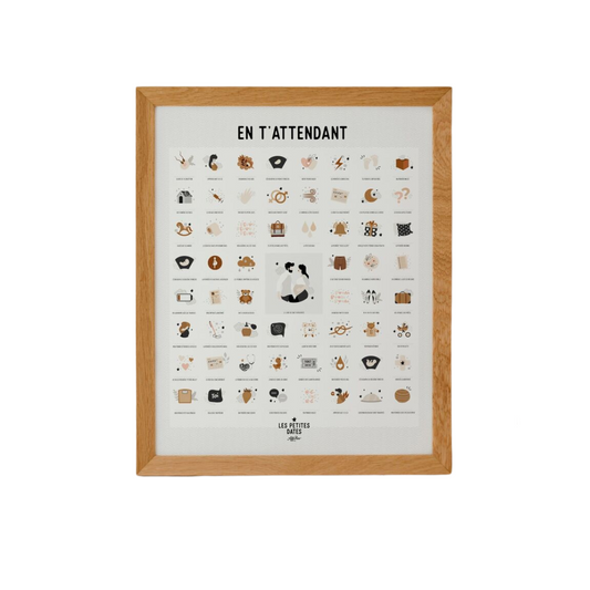Affiche encadrée en bois "En t'attendant" pour annonce de grossesse