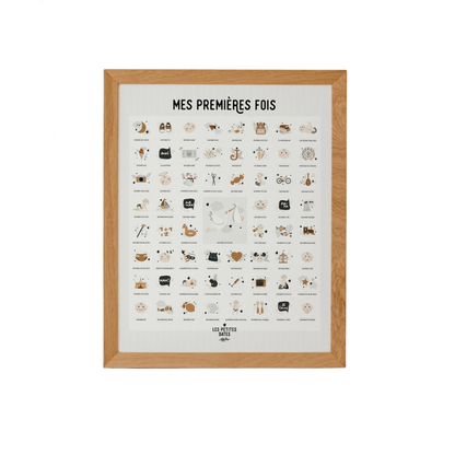 Affiche encadrée en bois "Mes Premières Fois" à gratter pour bébé