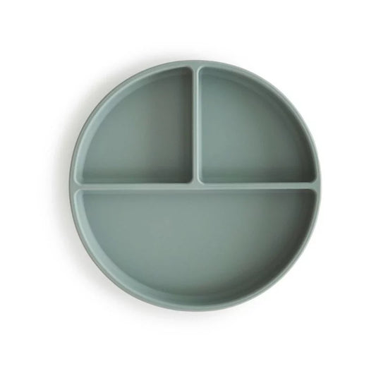 Assiette à compartiments en silicone sauge à ventouse pour bébé