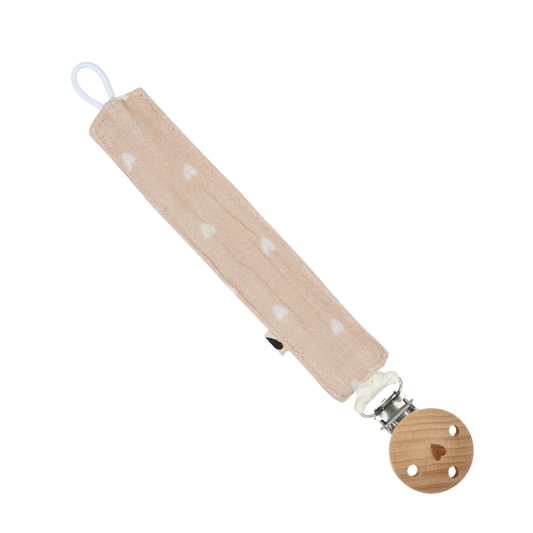 Attache tétine - Petits coeurs beige