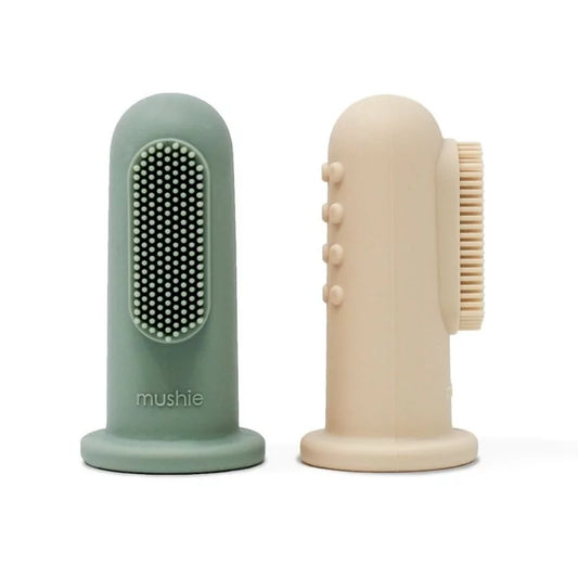 Brosse à dents à doigts, coloris Beige & Vert