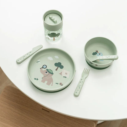 Coffret repas avec tasse d'apprentissage 360° - Tiny Trails - Vert