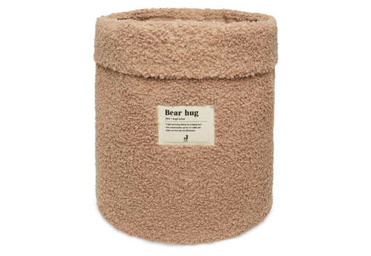 Grand panier de rangement cylindrique en tissu bouclette biscuit, collection Bear Hug
