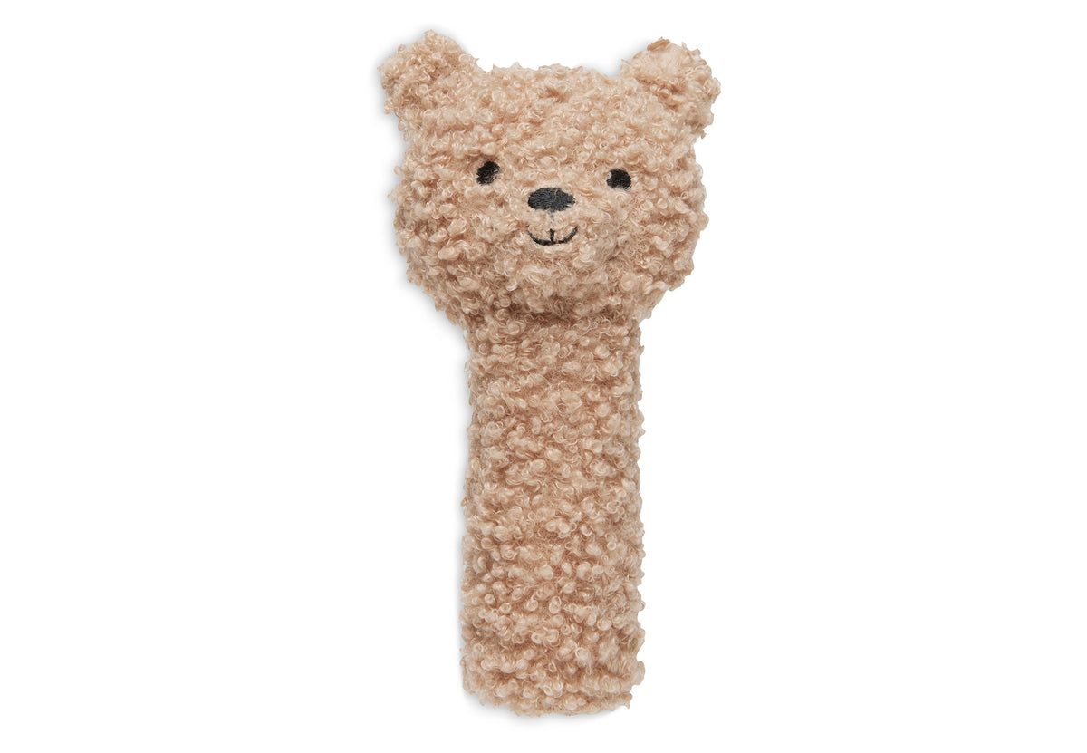 Hochet tête d'ours Teddy Bear en tissu bouclette biscuit