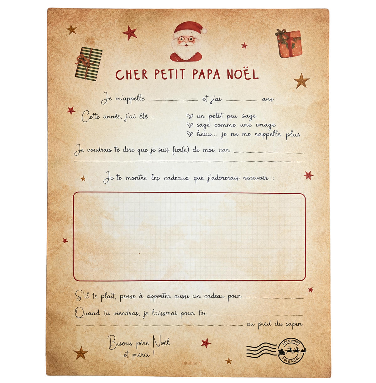 Lettre au Père Noël à compléter