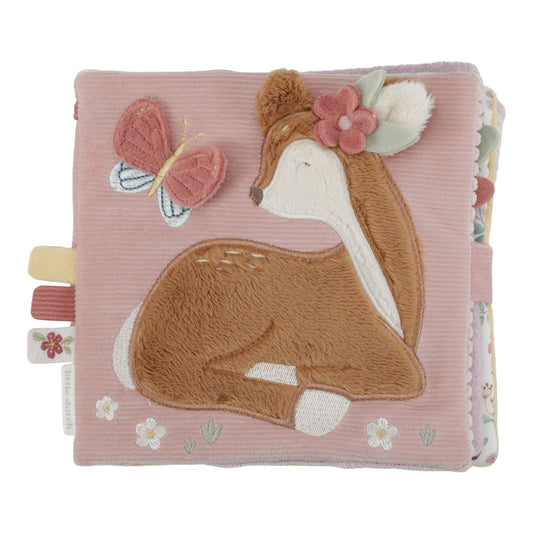 Livre en tissu Fairy Garden en velours rose illustré d'un faon et d'un papillon