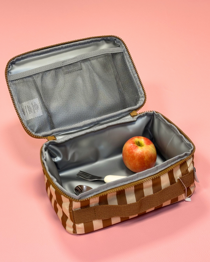 Lunch bag isotherme - Fond beige / Rayures marron