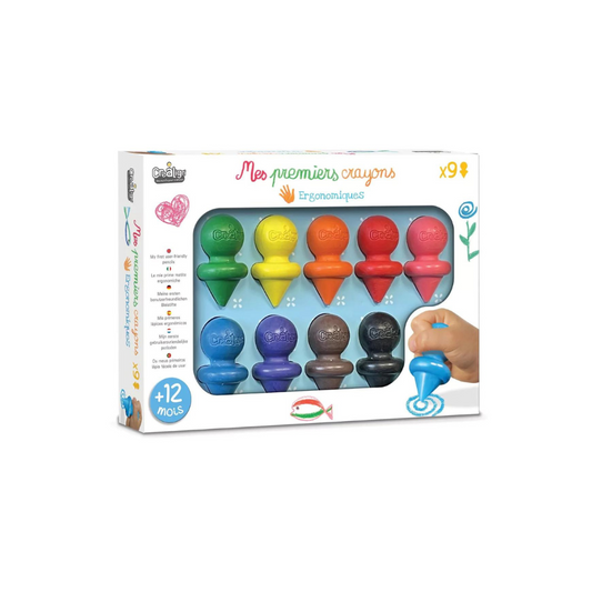 Boîte de 9 crayons de cire ergonomiques colorés Mes Premiers Crayons pour enfant