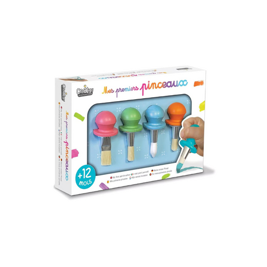 Boîte de 4 pinceaux ergonomiques colorés Mes Premiers Pinceaux pour enfant