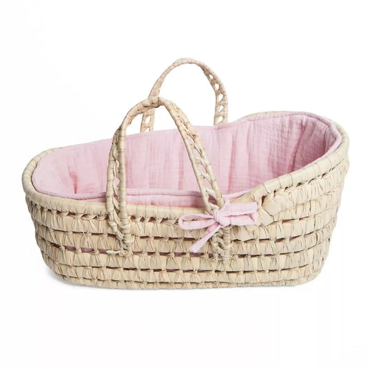 Nacelle en osier pour poupée, coloris Rose