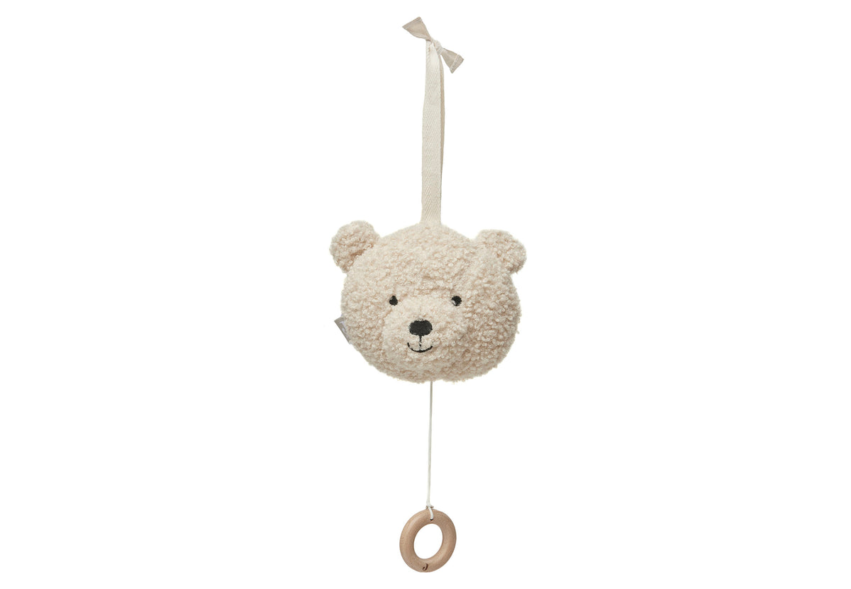 Peluche musicale tête d'ours Teddy Bear biscuit à suspendre avec anneau en bois