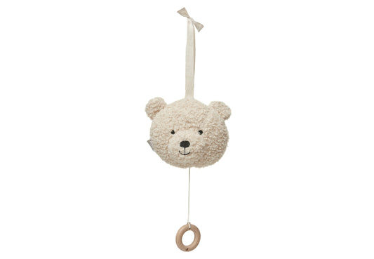 Peluche musicale tête d'ours Teddy Bear biscuit à suspendre avec anneau en bois