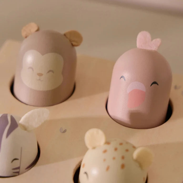 Pop-up sonore en bois – Safari Friends