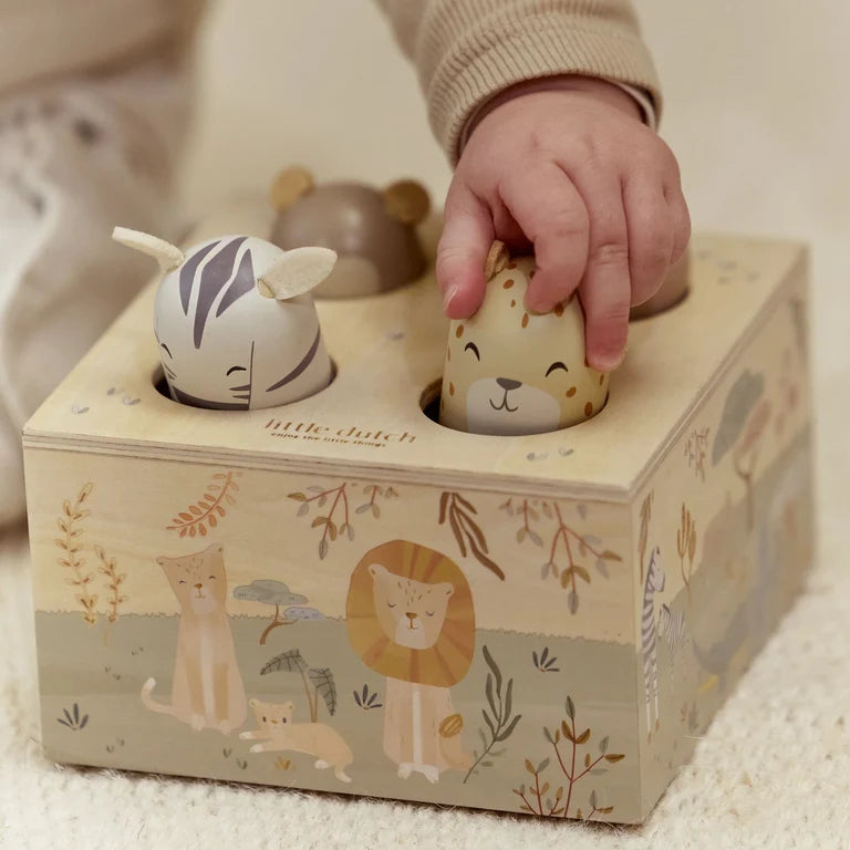 Pop-up sonore en bois – Safari Friends