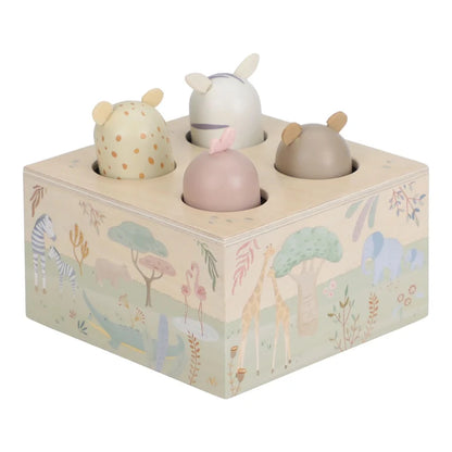 Pop-up sonore en bois – Safari Friends
