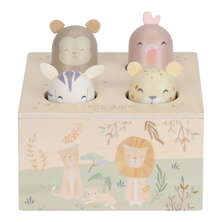 Pop-up sonore en bois – Safari Friends