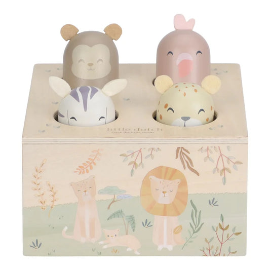 Pop-up sonore en bois – Safari Friends