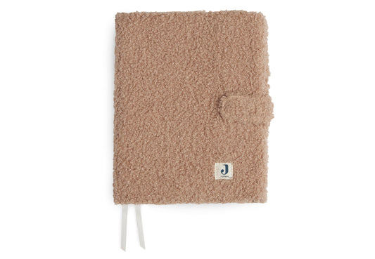 Protège-carnet de santé en tissu bouclette biscuit avec fermeture bouton