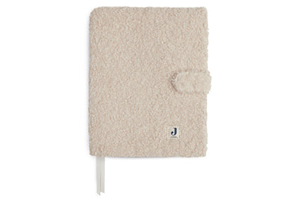Protège-carnet de santé en tissu bouclette naturel avec fermeture bouton
