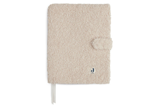 Protège-carnet de santé en tissu bouclette naturel avec fermeture bouton