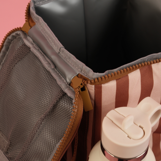 Sac isotherme - Fond beige / Rayures marron