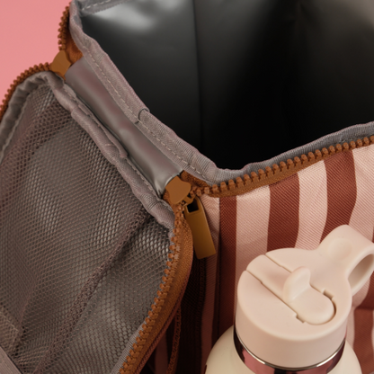 Sac isotherme - Fond beige / Rayures marron