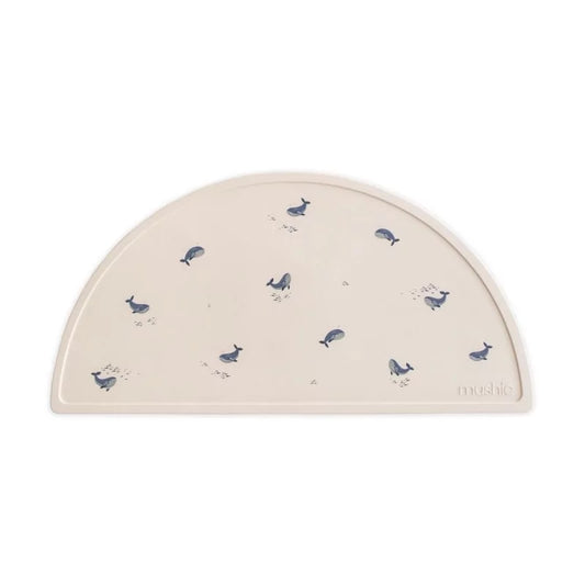 Set de table demi-lune en silicone crème à motif baleines pour bébé