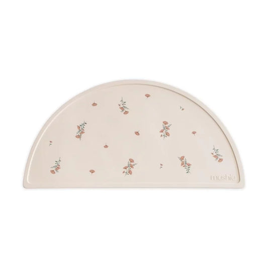 Set de table demi-lune en silicone crème à motif fleurs et oiseaux pour bébé