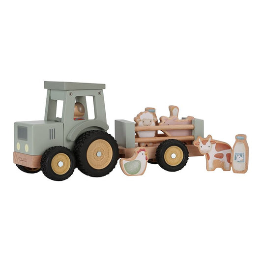 Tracteur avec remorque en bois Little Farm et figurines animaux de la ferme